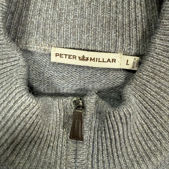 Peter Millar Wool Sweater Men's Size L Blue Cashmere Quarter Zip Pullover Italy - Picture 2 of 7